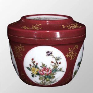 Chinese Gilt Gold Rouge Red Glaze Famille Rose Flower Bird Design Porcelain Pot